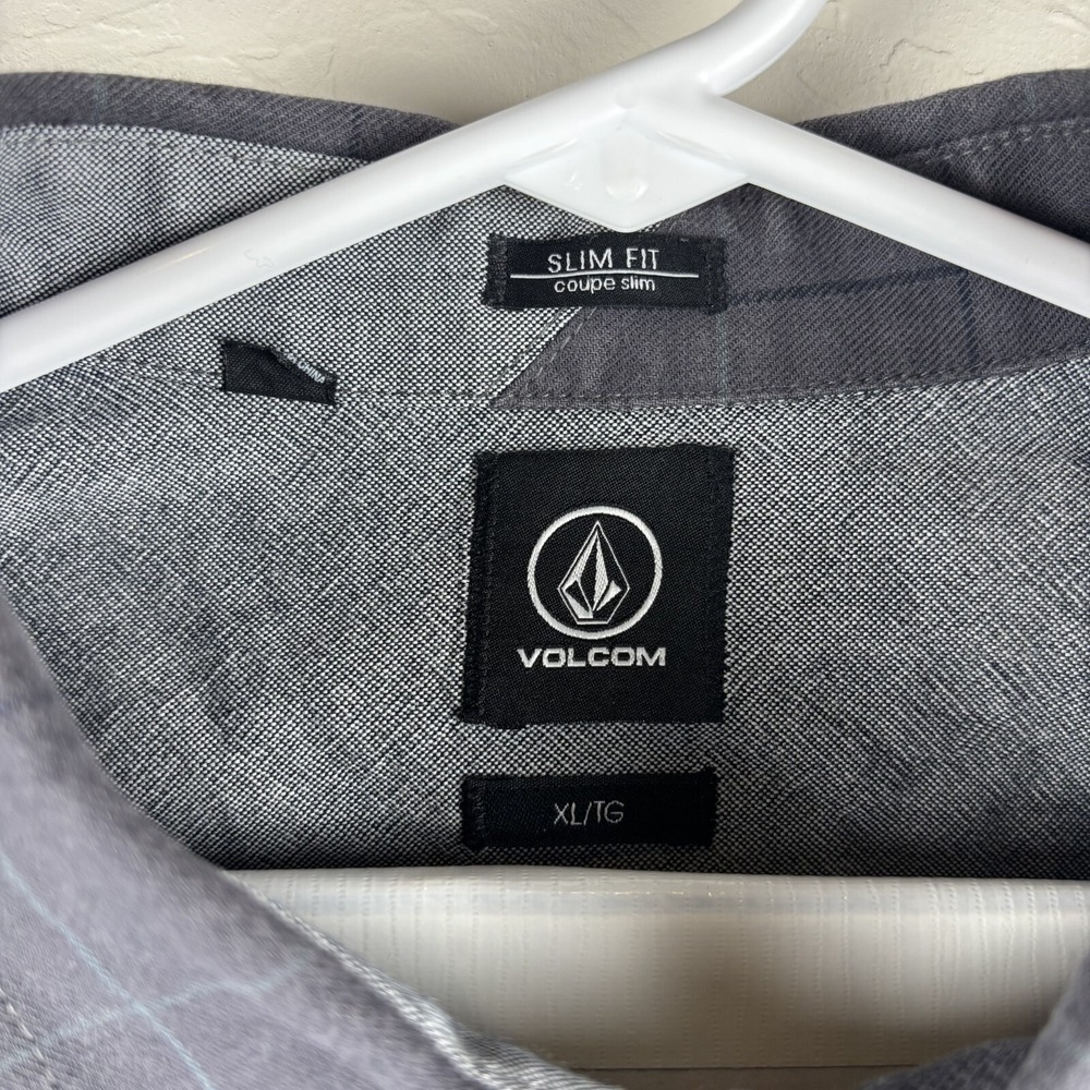 Volcom Mens‎ XL Button Up Shirt Slim Fit Gray Cotton Surf Skate Casual Beachwear - Picture 6 of 11